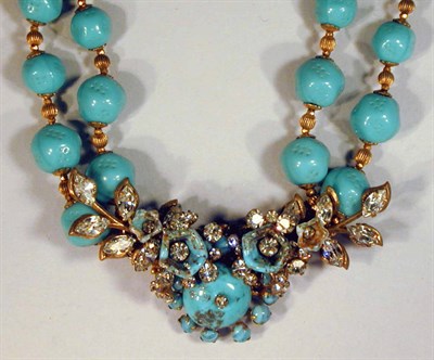 Lot 228 - Miriam Haskell Turquoise Bead and Rhinestone...