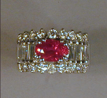 Lot 482 - Ruby and Diamond Ring 18 kt. white gold, set...