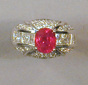 Lot 479 - Ruby and Diamond Ring 18 kt. white gold, of...