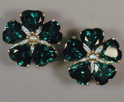 Lot 440 - Pair of Diamond and Green Quartz Flowerhead...
