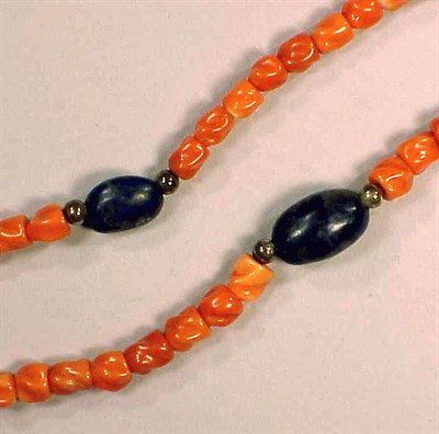 Lot 138 - Coral and Lapis-Lazuli Bead Necklace The...