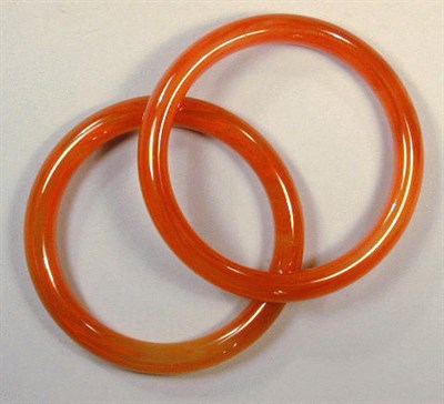 Lot 129 - Pair of Brown Jade Bangle Bracelets Diameter 2...