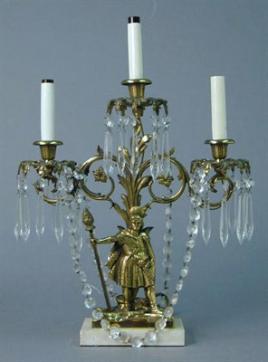 Lot 174 - Pair of Victorian Brass Three-Light Girandoles