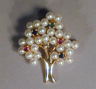 Lot 65 - Cultured Pearl Pin 14 kt. yellow gold,...
