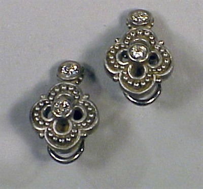 Lot 240 - Pair of Diamond Drop Earrings 14 kt. white...