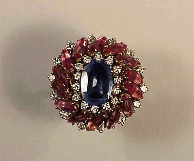 Lot 278 - Tourmaline, Sapphire and Diamond Ring 14 kt....