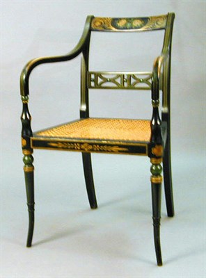 Lot 479 - Pair of Regency Style Painted and Cane Chairs