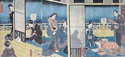 Lot 78 - Two Framed Japanese Print Triptychs Toyokuni III