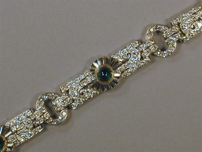 Lot 536 - Cabochon Emerald and Diamond Bracelet Platinum,...