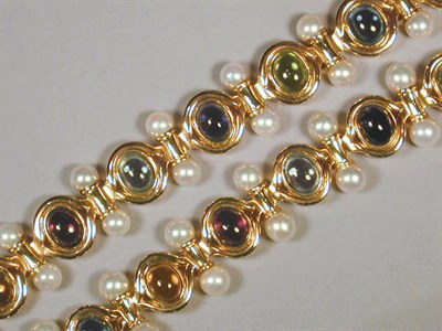 Lot 326 - Multicolored Stone Necklace and Bracelet 18 kt....