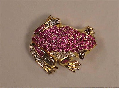 Lot 228 - Tourmaline and Diamond Frog Pin 18 kt. yellow...