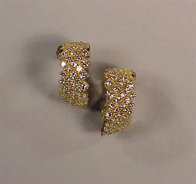 Lot 266 - Pair of Diamond Hoop Earrings 18 kt. yellow...