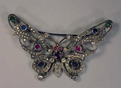 Lot 407 - Diamond and Multicolored Stone Butterfly Pin...