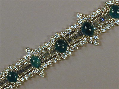 Lot 535 - Diamond and Emerald Bracelet Platinum,...