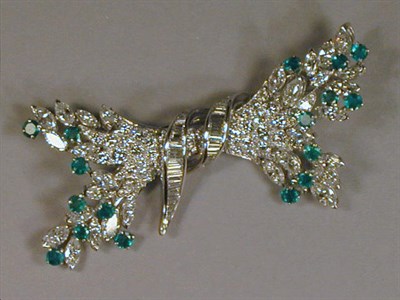 Lot 532 - Emerald and Diamond Spray Pin Platinum, set...