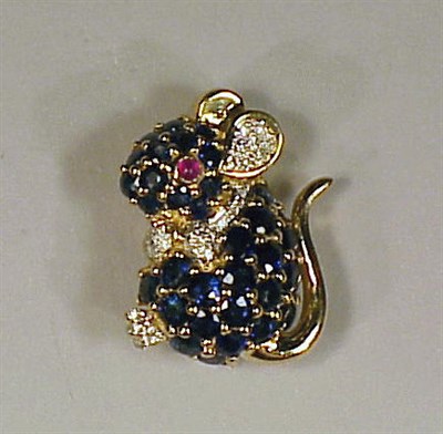 Lot 232 - Diamond, Sapphire and Ruby Mouse Pin 18 kt....