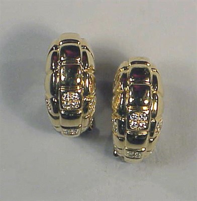Lot 262 - Pair of Gold and Diamond Hoop Earrings 18 kt....