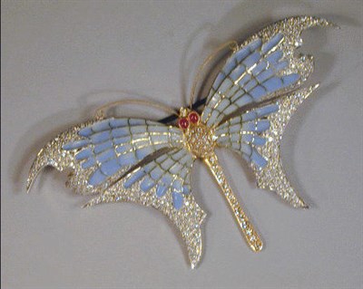 Lot 351 - Diamond and Enamel Butterfly Pin 18 kt. yellow...