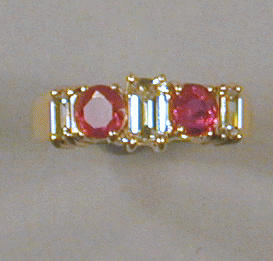 Lot 476 - Ruby and Diamond Ring 18 kt. yellow gold, set...