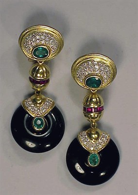 Lot 400 - Pair of Diamond, Black Onyx and Multicolored...