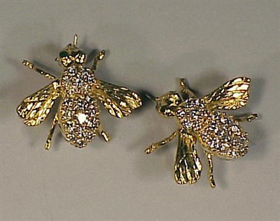 Lot 231 - Two Gold and Diamond Bee Pins 18 kt. yellow...