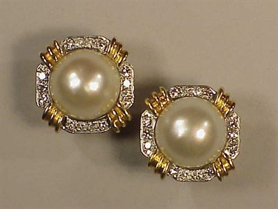 Lot 270 - Pair of Mabe Pearl and Diamond Earrings 18 kt....
