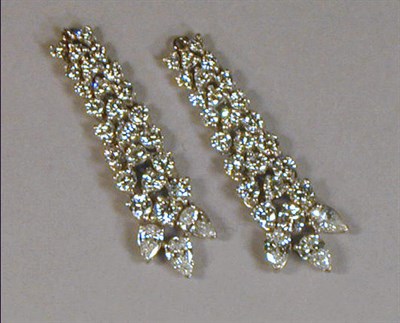 Lot 555 - Pair of Diamond Pendant Drops Platinum,...