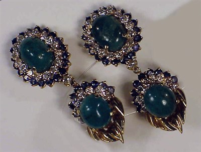 Lot 406 - Pair of Emerald, Sapphire and Diamond Earrings...