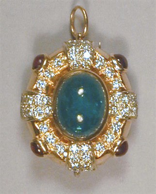 Lot 441 - Emerald, Ruby and Diamond Pin/Pendant 18 kt....