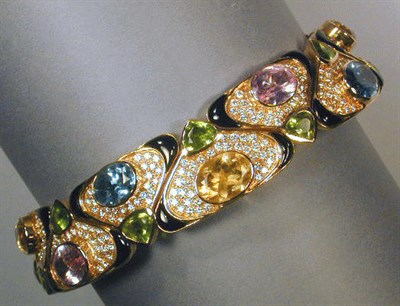Lot 355 - Gold and Multicolored Stone Collar 18 kt....