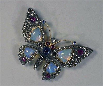 Lot 409 - Antique Style Diamond and Opal Butterfly Pin...