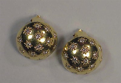 Lot 393 - Pair of Gold and Diamond Earrings 14 kt....