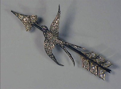 Lot 418 - Antique Style Diamond Bar Pin 14 kt. white...