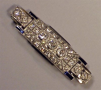 Lot 203 - Art Deco Diamond Bar Pin 14 kt. white gold,...