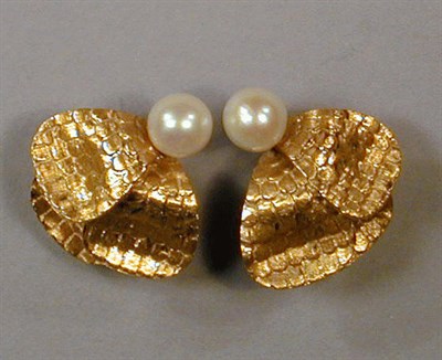 Lot 48 - Pair of Gold and Cultured Pearl Earrings 18 kt....