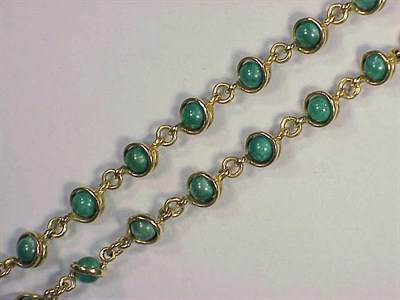 Lot 185 - Gold and Turquoise Bead Necklace 18 kt. yellow...