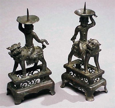 Lot 205 - Rare Pair of Chinese Export Bronze Pricket...