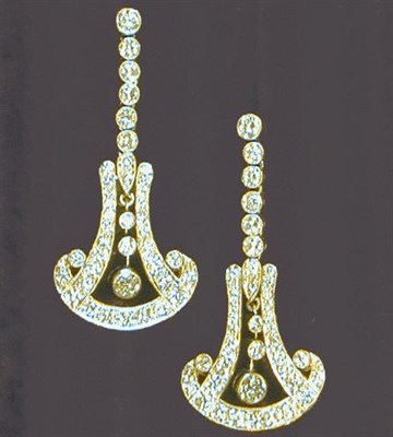 Lot 511 - Pair of Diamond Pendant Earrings Platinum, of...