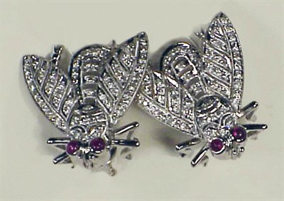 Lot 282 - Pair of Diamond and Ruby Insect Earrings 18 kt....