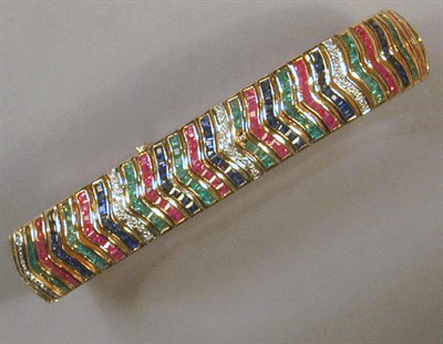 Lot 460 - Multicolored Stone Bracelet 18 kt. yellow gold,...
