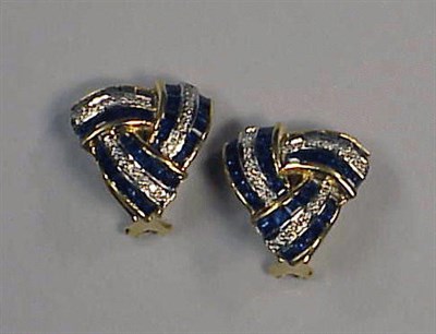 Lot 397 - Pair of Diamond and Sapphire Earrings 18 kt....