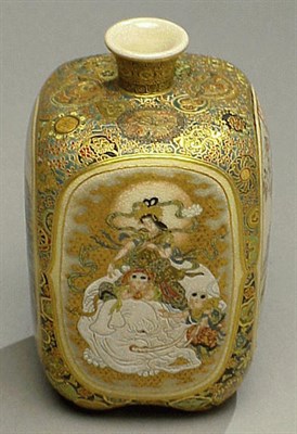 Lot 136 - Finely Painted Satsuma Square Bottle Meiji...