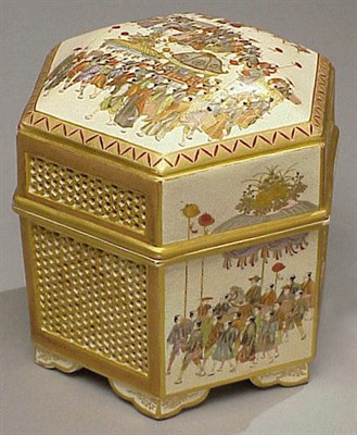 Lot 144 - Fine Satsuma Hexagonal Reticulated Box and...