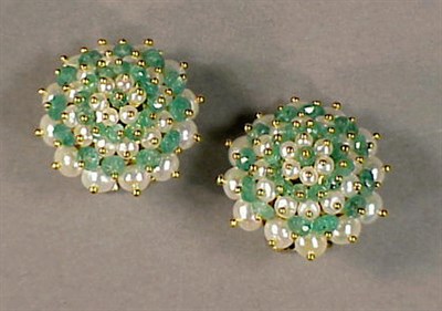 Lot 41 - Pair of Emerald and Cultured Pearl Earclips 18...