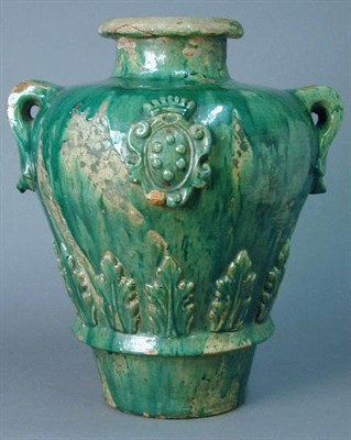 Lot 182 - Pair of Continental Green Glazed Pottery Jars