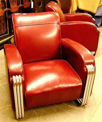 Lot 495 - Art Deco Chrome and Leather Suite Comprising a...