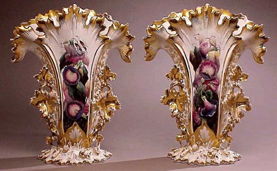 Lot 516 - Pair of Paris Porcelain Vases Each of flaring...