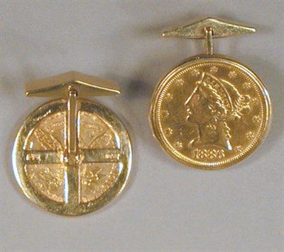 Lot 438 - Pair of Gold Coin Cufflinks Each cufflink...