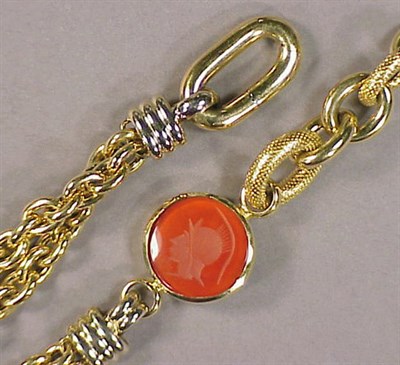 Lot 141 - Gold and Glass Intaglio Necklace 18 kt. yellow...