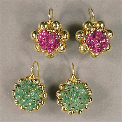 Lot 84 - Two Pairs of Gold and Stone Earrings 18 kt....